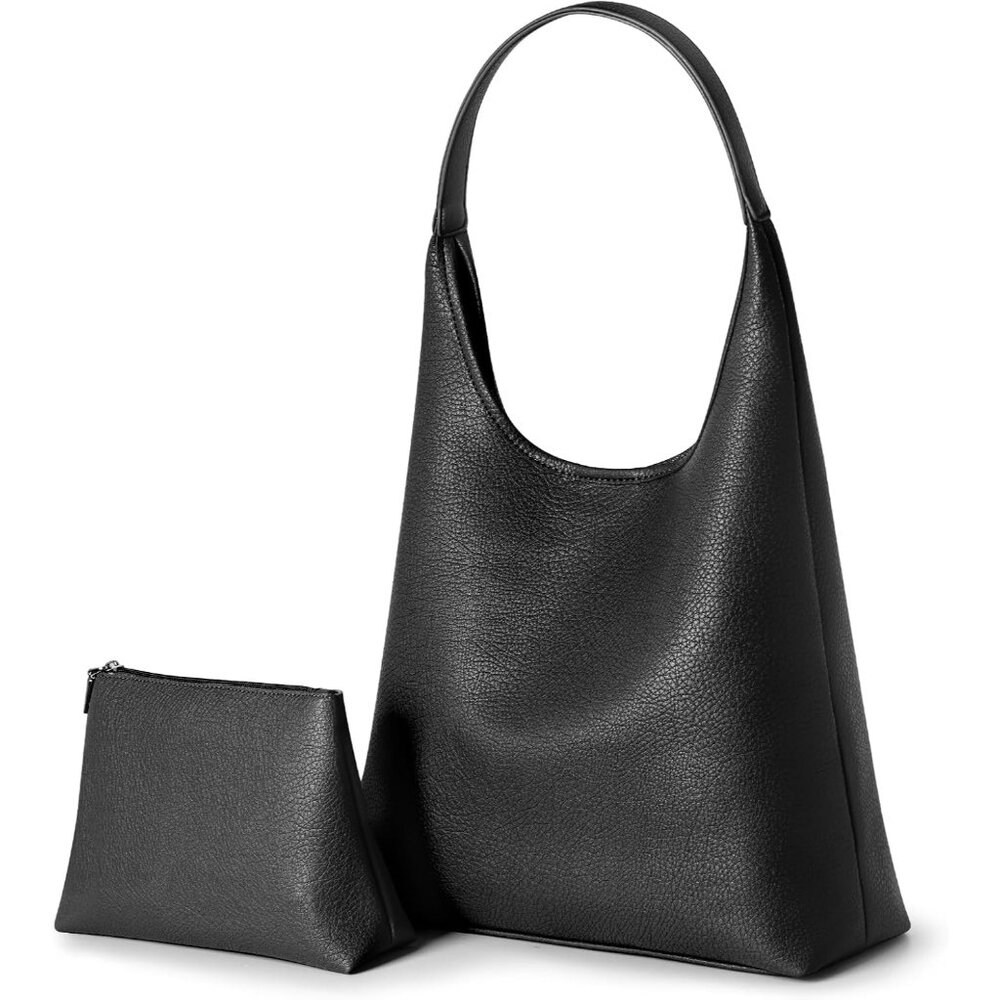 Large Black Vegan Leather Hobo Tote Bag Set - Everyday Elegance And Versatility